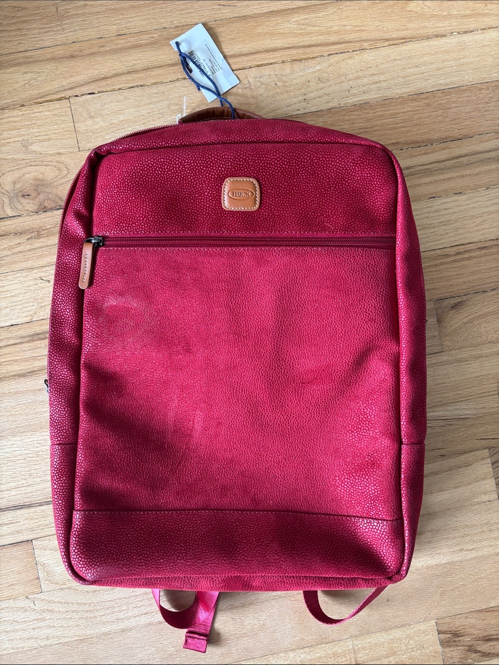 Bric's Red Pebbled Leather Backpack with Tan Accents